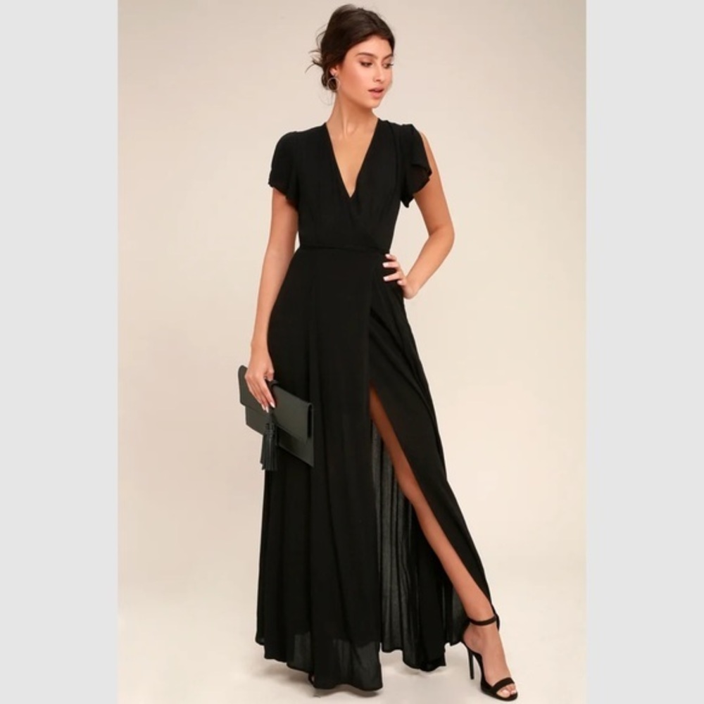 Lulu’s Heart of Marigold Black Wrap Maxi Dress Women’s Size Large